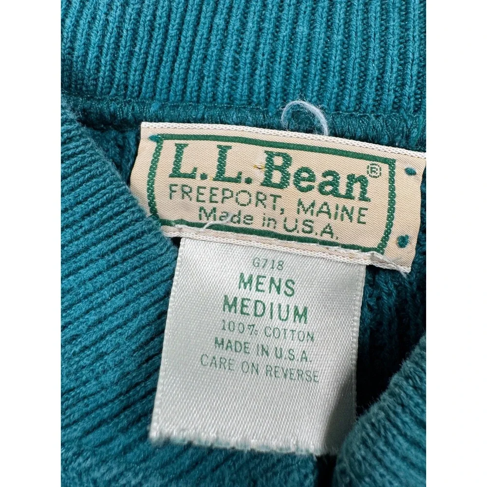 VTG 90s L.L. Bean Freeport Maine Cotton Knit Sweater Mens M Teal Made USA